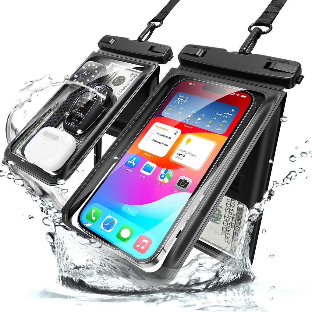 MINSLIS Waterproof Phone Pouch (2-Pack) BG02 IPX8 Double Storage Waterproof Phone Case for iPhone 15 Pro Max Dry Bag for Beach Cruise Travel Kayaking Swimming Snorkeling Waterpark Up to 6.9"