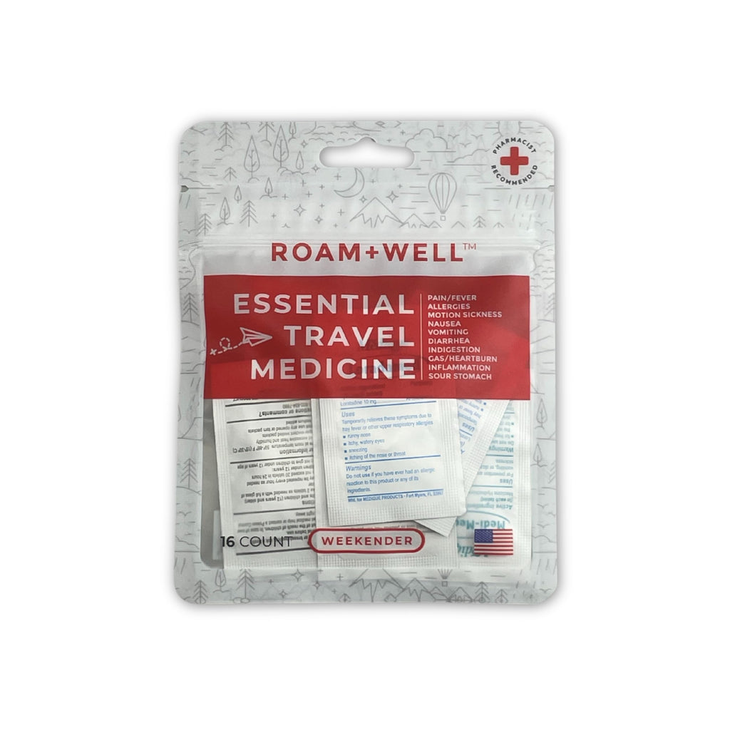 Roamwell Essential Travel Medicine Kit OTC Travel Medication TSA Approved (Weekender | 16 Tablets)